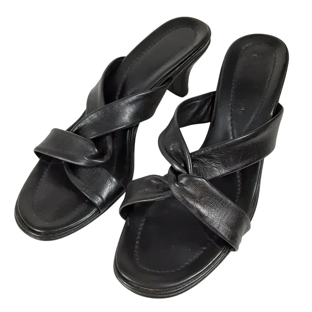 Amalfi Nordstrom Black Leather Kitten Heels Strappy Sandals Twist Sexy Sz 6